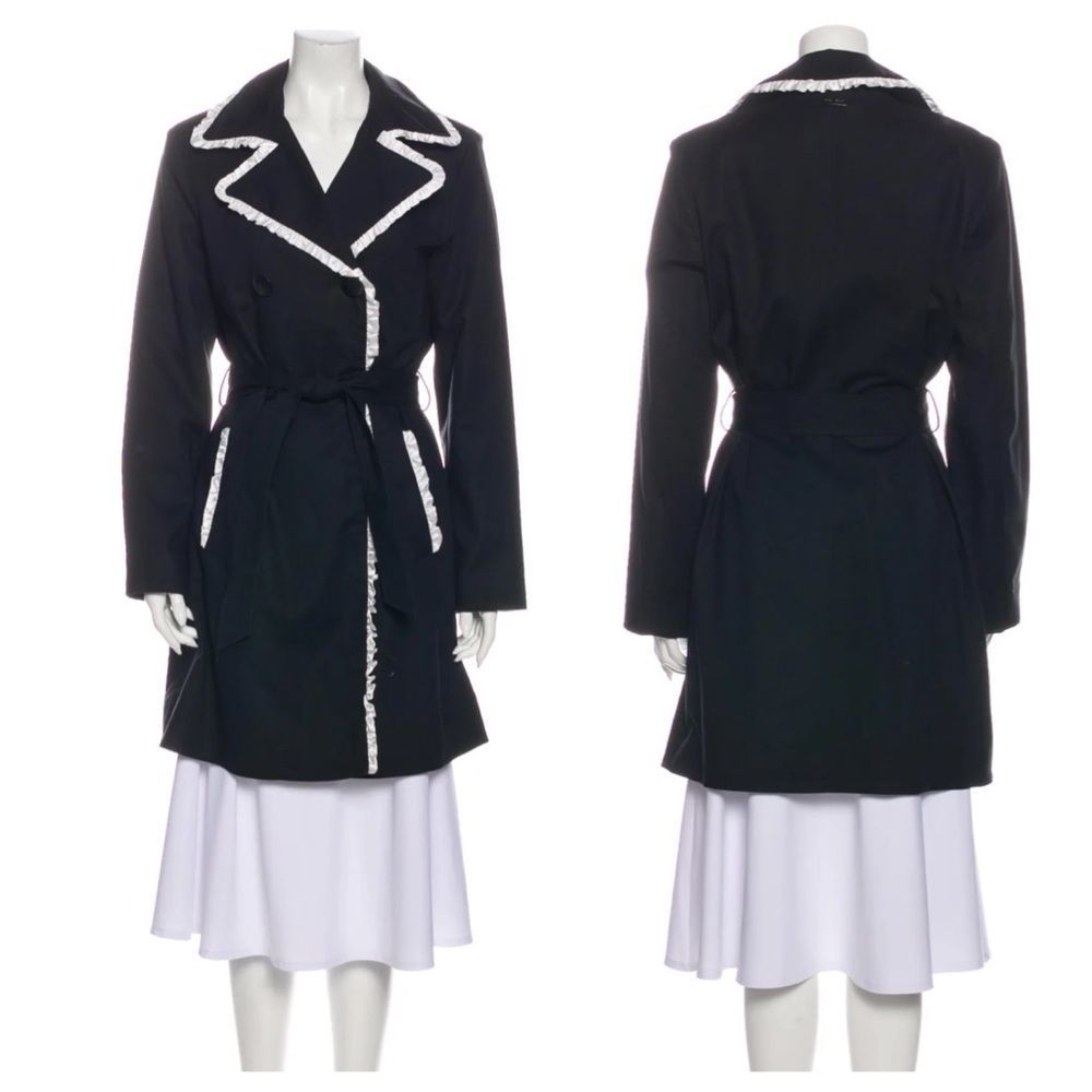 St John Trench Coat Black With White Ruffle Piping